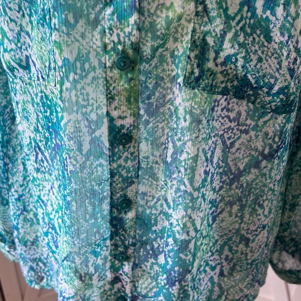 Dana Buchman Teal and White Button Down Shirt - Picture 3 of 9